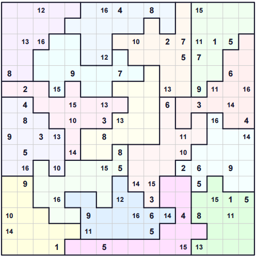King-Size 16×16 Jigsaw Sudoku sample puzzle
