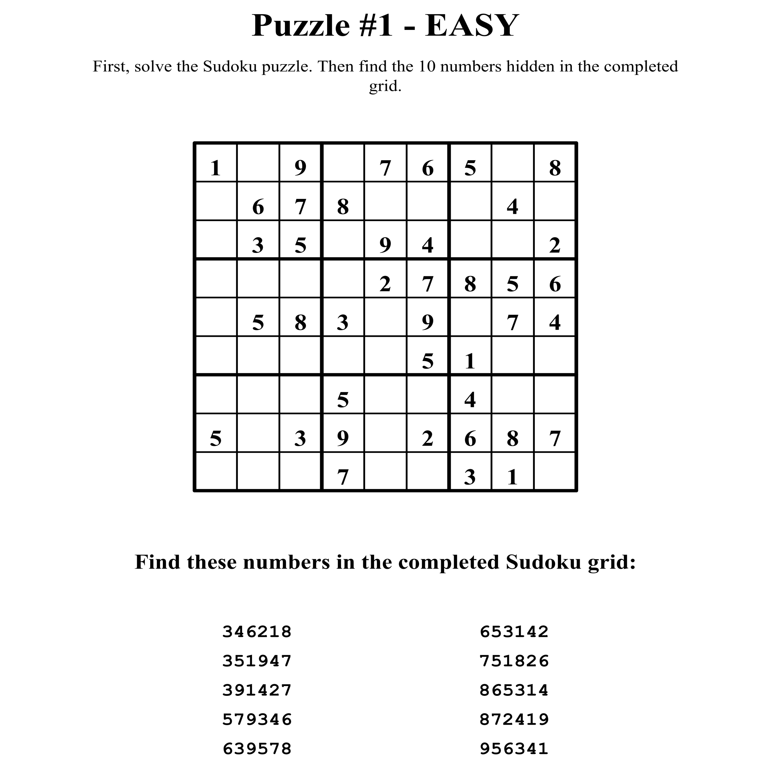 Sudoku Number Search sample puzzle